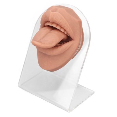 3D Realistic Silicone Tongue and Mouth Model with Acrylic Stand for Lip and Tongue Piercing Practice, Medical Tongue Display Research Tool, Skin Tone (Flesh Blond)