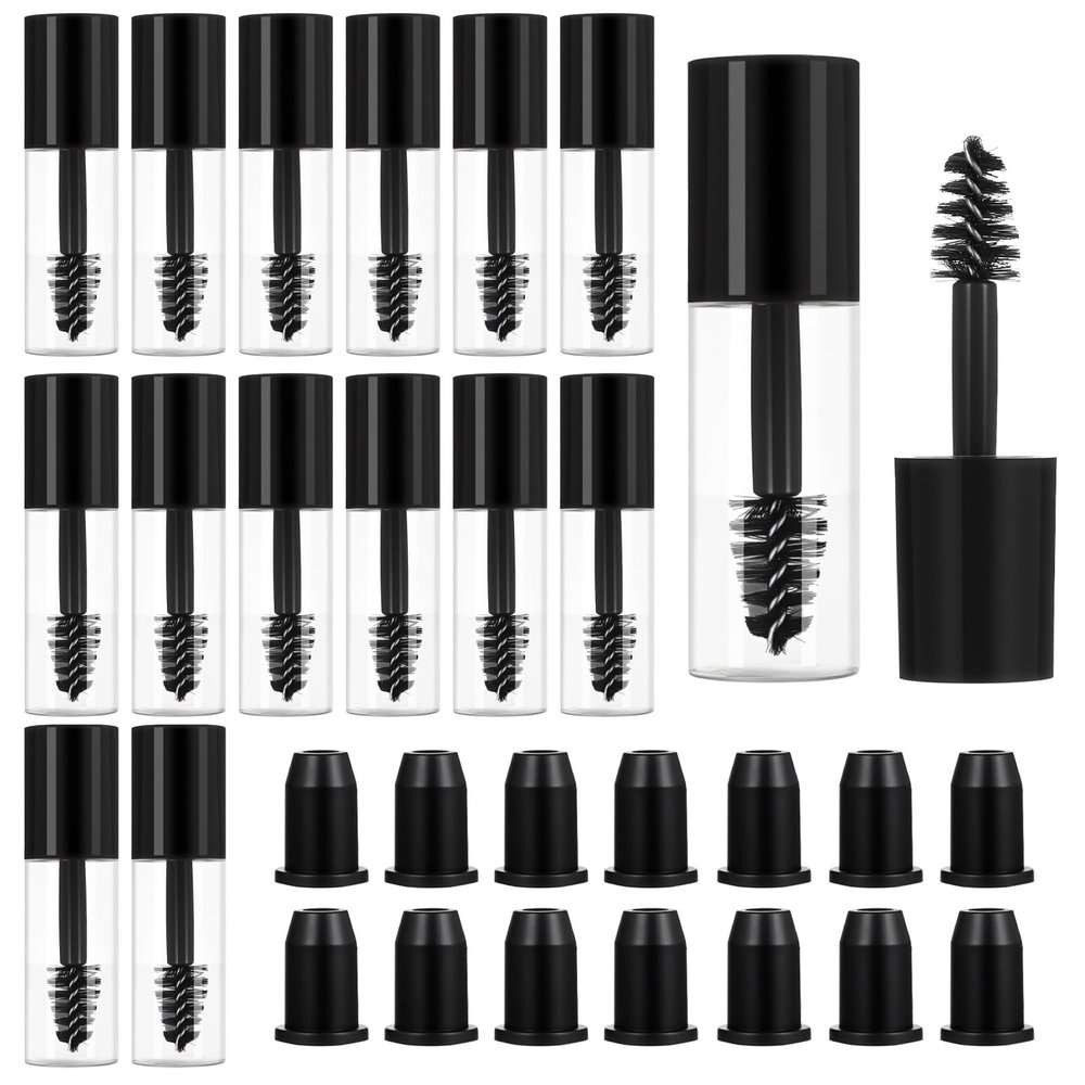 Wanmu 14 Pcs Empty Mascara Tubes with Wand, 3ml Mini Eyelash Growth packing Tube Container Cream Bottles with Brush Rubber Inserts for Castor Oil, Home and Travel (Black)