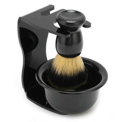 3pcs Shaving Brush Set for Men | ABS & Nylon Beard Brush/Foam Bowl/Stand | Soft Fibers for Sensitive Skin | Present for Father/Husband/Boyfriend