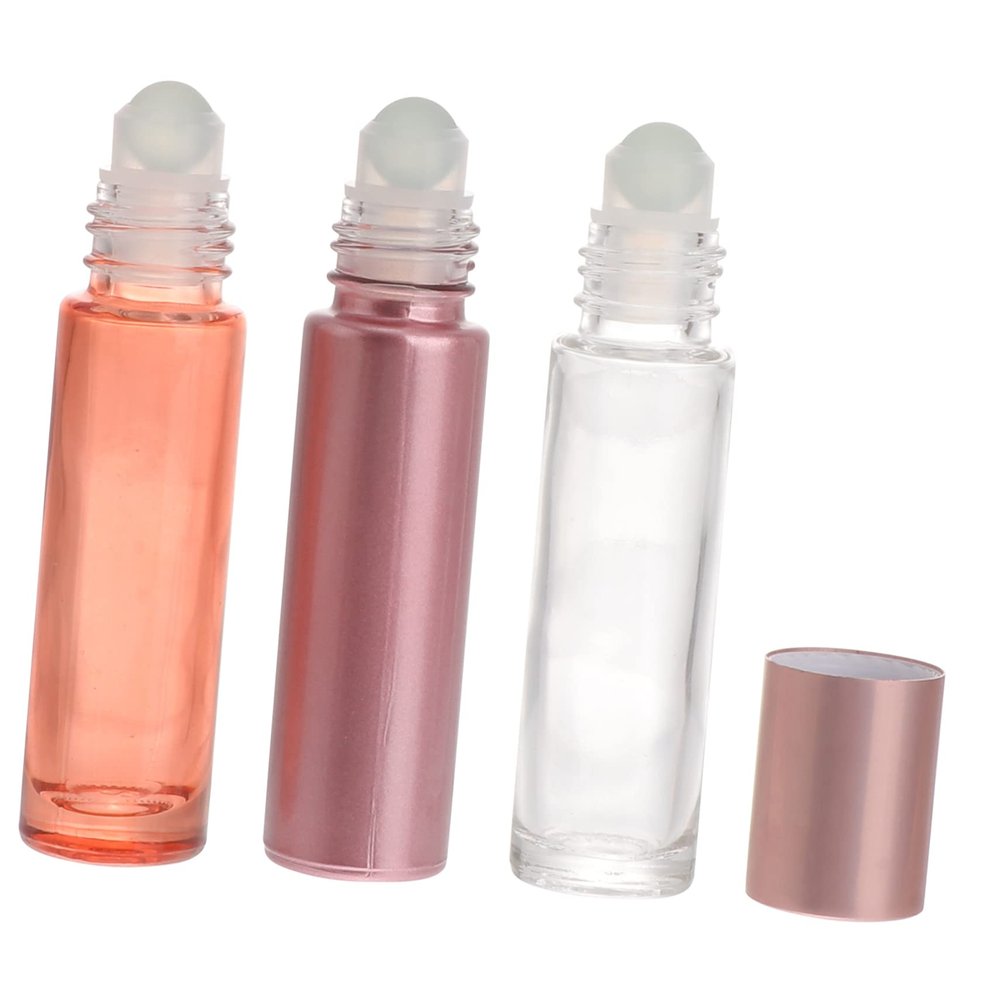 SOESFOUFU 10ml Rose Gold Roller Ball Essential Oil Bottles 9pcs Refillable Glass Containers for Travel Perfume
