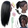 26" Pre-streched Hair Mannequin Head for Braiding, Cosmetology Training Head with Stand, Black Mannequin Head for Kids for Fun or Practice Braids Skills view 1