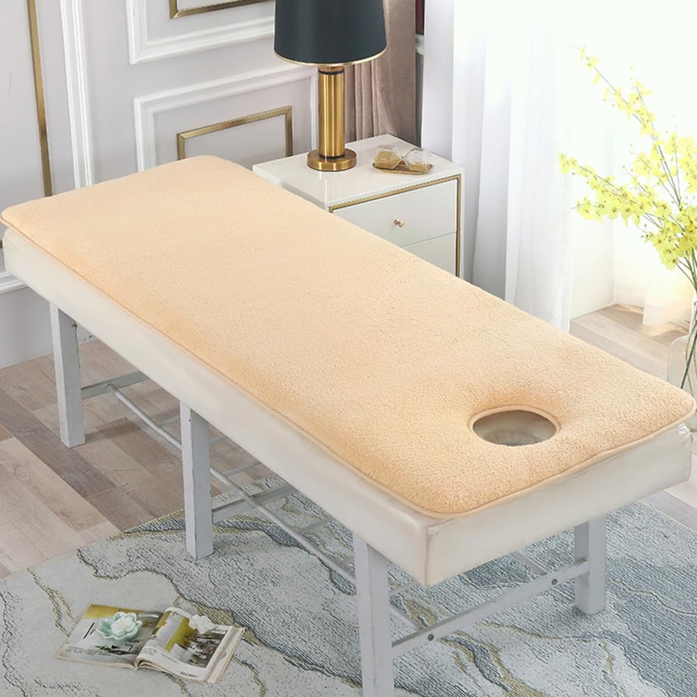 Yellow,190 * 80cm(S),LDLCYCN Massage Table Pad Lamb Wool Comfortable Massage Bed Pad with Elastic Band Non-Slip Thicken Massage Table Mattress Topper with Hole Lash Bed Pad for SPA Beauty Salon