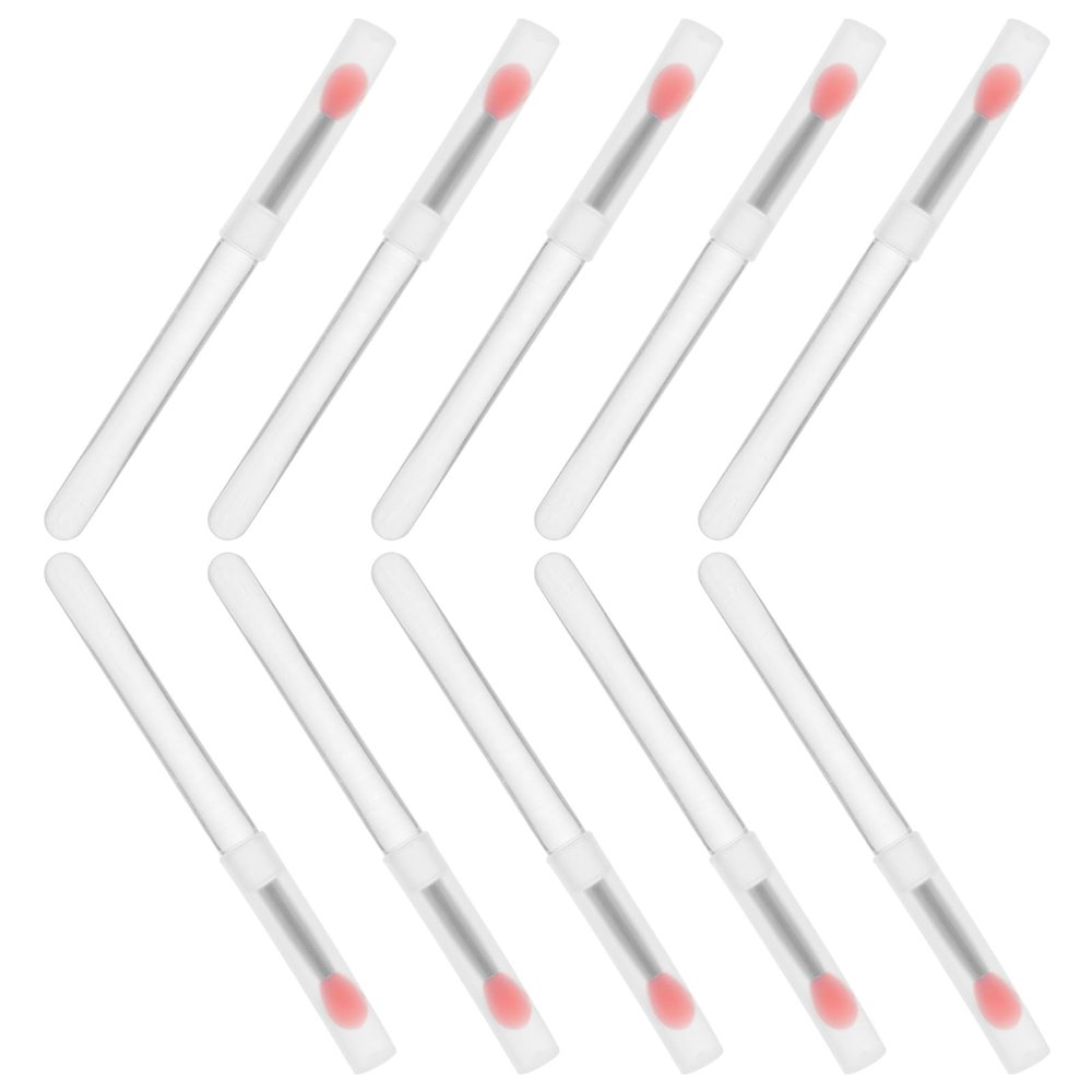 SHERCHPRY 10pcs Mini Silicone Lip Brushes Set with Lids Easy to Clean Lip Makeup Applicators