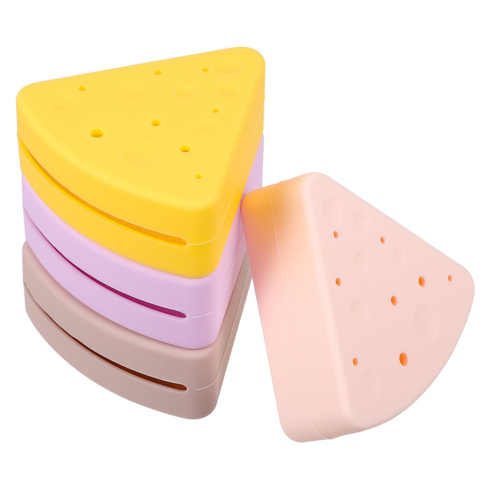 MUCKLILY Triangle Silicone Makeup Sponge Holder 4pcs Powder Puff Organizer Case for Travel Essential Makeup Accessories for Women