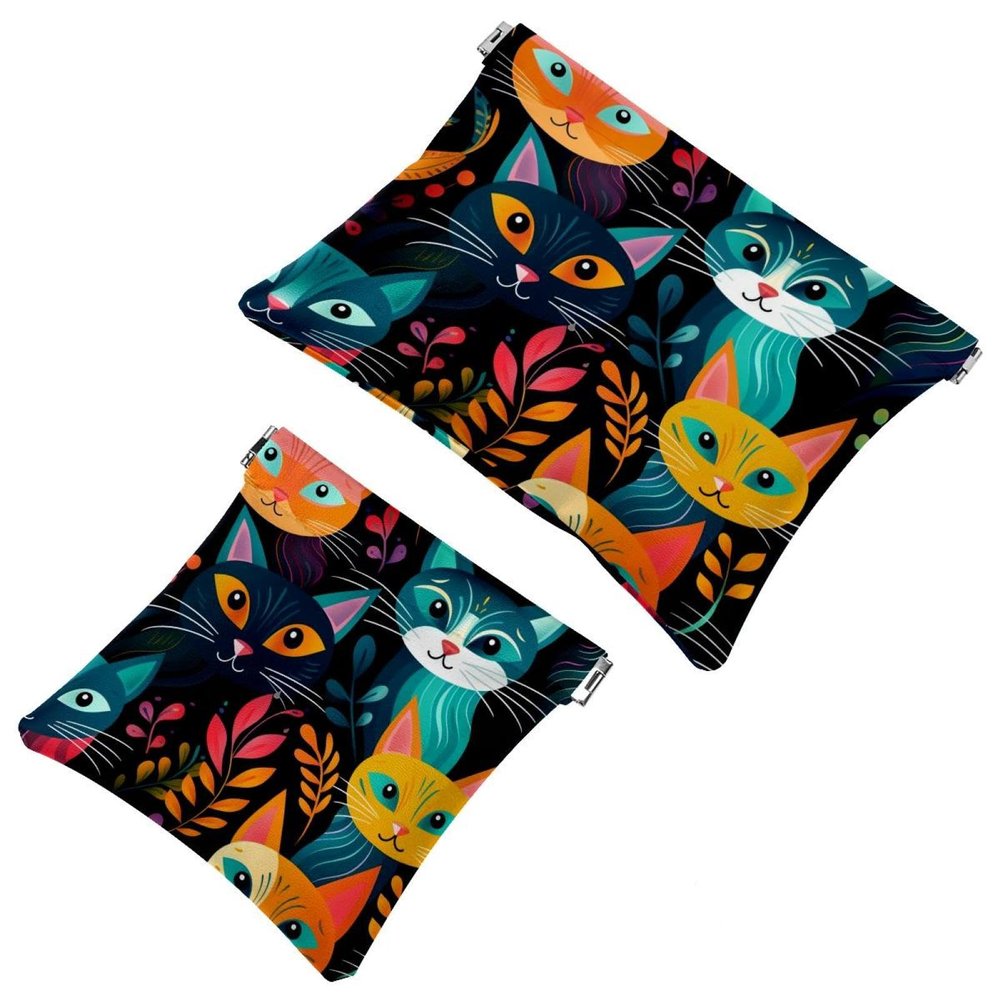 2Pcs Shrapnel Pouch for Purse, Crowds of Cats-1510 Waterproof Makeup Bag, Portable Pouch for Women Gifts
