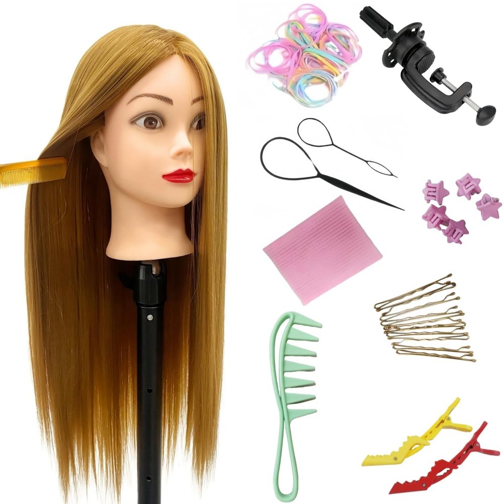 26"-28" Light Auburn Hair Mannequin Head Practicing Braiding, Cosmetology Mannequin Head with Hair for Styling, Training Head for Group Practice Braids Skills and Have Fun