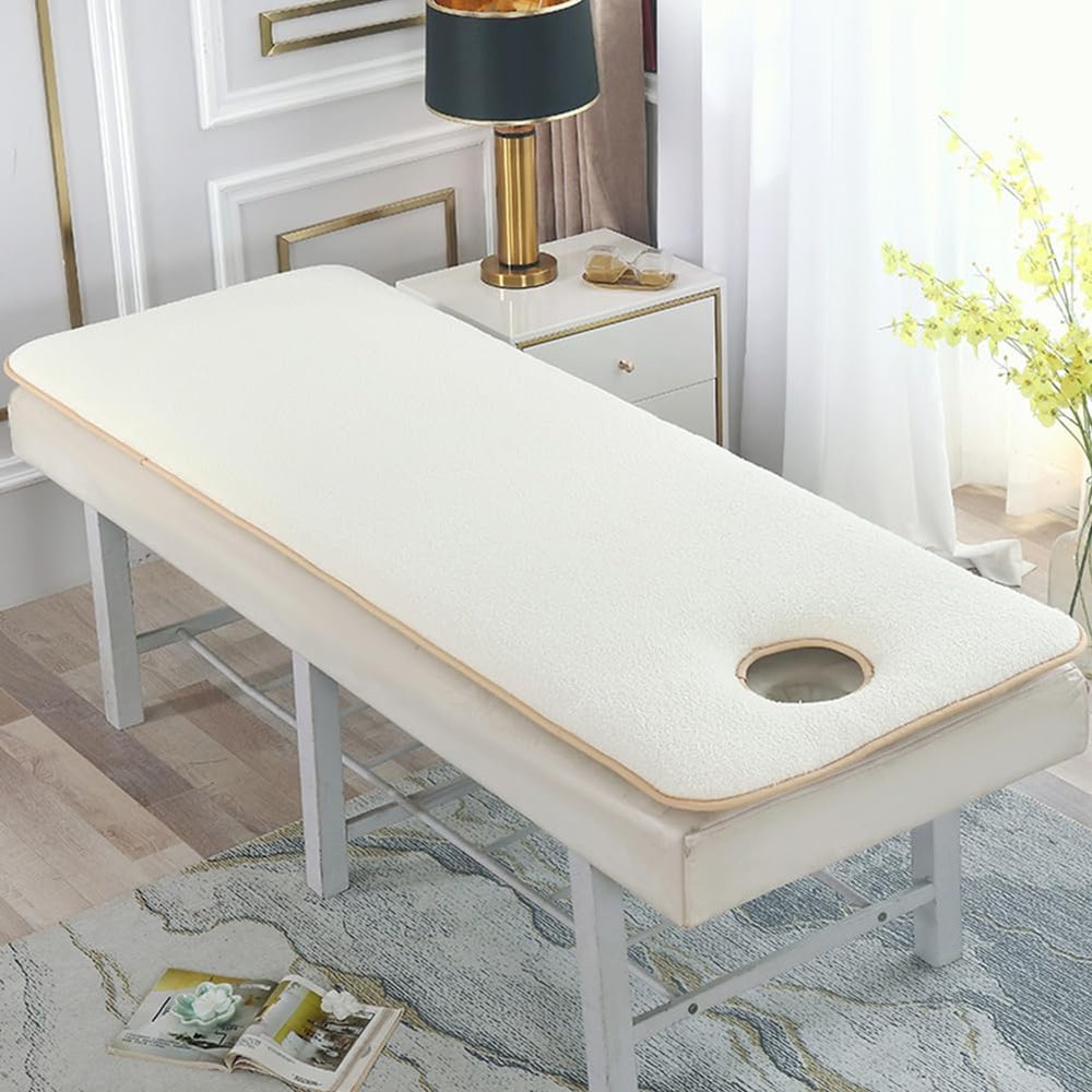 Beige,190 * 80cm(S),LDLCYCN Massage Table Pad Lamb Wool Comfortable Massage Bed Pad with Elastic Band Non-Slip Thicken Massage Table Mattress Topper with Hole Lash Bed Pad for SPA Beauty Salon