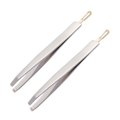 CALLARON 2Pcs Dual Use Stainless Steel Eyebrow Tweezers for Shaped Brows Ergonomic Design for Easy Use Lightweight Makeup Clamps for Eyebrow Shaping and False Lash Application