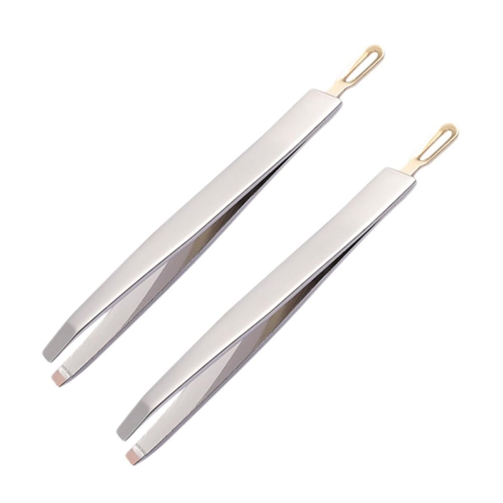 CALLARON 2Pcs Dual Use Stainless Steel Eyebrow Tweezers for Shaped Brows Ergonomic Design for Easy Use Lightweight Makeup Clamps for Eyebrow Shaping and False Lash Application