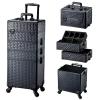 Adazzo 4 in 1 Rolling Makeup Trolley Train Case Cosmetic Suitcase Nail Tech Box for Makeup Artist, Hairstylists, Nail Tech Case with with Keys Swivel Wheels Traveling Trunk (Shiny Brick) view 1