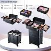 Adazzo 4 in 1 Rolling Makeup Trolley Train Case Cosmetic Suitcase Nail Tech Box for Makeup Artist, Hairstylists, Nail Tech Case with with Keys Swivel Wheels Traveling Trunk (Shiny Brick) view 2
