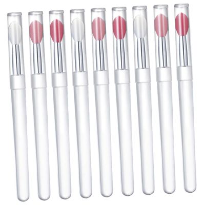 NIYANGLE 9Pcs Lip Brush with Cover Makeup Applicator for Lipstick Lip Oil and Lip Gloss Transparent Handle Watermelon