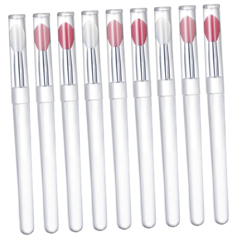 NIYANGLE 9Pcs Lip Brush with Cover Makeup Applicator for Lipstick Lip Oil and Lip Gloss Transparent Handle Watermelon