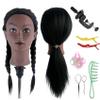 Black Mannequin Head with Hair for Braiding, Cosmetology Training Head for Practicing Styling, 21 Inches Layered Pre-streched Hair Manneuiqn Head with Stand view 3