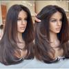 YiXing Highlights Chocolate Brown 13x6 Lace Frontal Deep Part Lace Front Wig Premium Blonde Human Hair Wigs (150% Density, 14 Inch) view 4