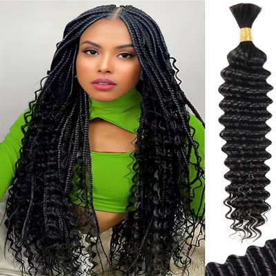 28Inch 1 Bundle 50g Human Braiding Hair Deep Wave Bulk Human Hair for Braiding No Weft Curly Braiding Hair Bulk Curly Human Hair for Boho Braids 12A Brazilian Virgin Hair Extensions Natural Color