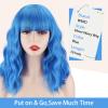 WERD Blue Wig for Women Short Wavy Wigs with Bangs Soft Short Blue Bob Wigs Synthetic Heat Resistant Fiber Wigs for Cosplay Halloween Costume Party view 2