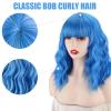 WERD Blue Wig for Women Short Wavy Wigs with Bangs Soft Short Blue Bob Wigs Synthetic Heat Resistant Fiber Wigs for Cosplay Halloween Costume Party view 3