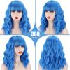WERD Blue Wig for Women Short Wavy Wigs with Bangs Soft Short Blue Bob Wigs Synthetic Heat Resistant Fiber Wigs for Cosplay Halloween Costume Party view 4