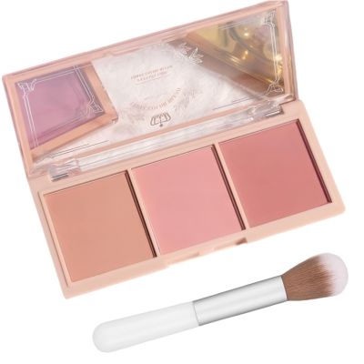 3-in-1 Matte Powder Blush Palette with Pro Brush  Versatile Face Makeup Contour Kit for All Skin Tones  Long-Lasting, Blendable Cheek Color Trio  Travel Size for Natural Beauty