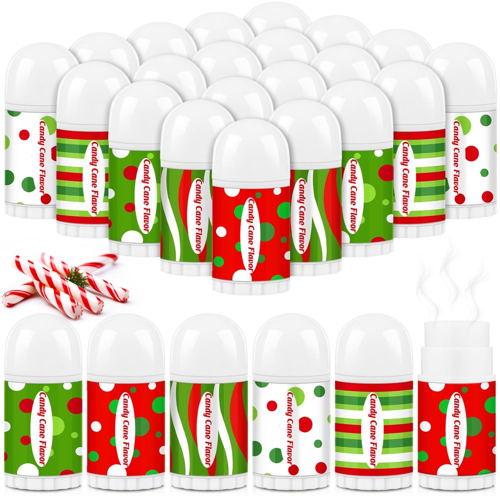 50 Pcs Christmas Lip Balm Bulk Mini Candy Cane Peppermint Flavor Lip Balms Bulk Christmas Stocking Stuffers Xmas Party Gifts Small Thank You Employee Appreciation Gifts for Women Men (Green Red)