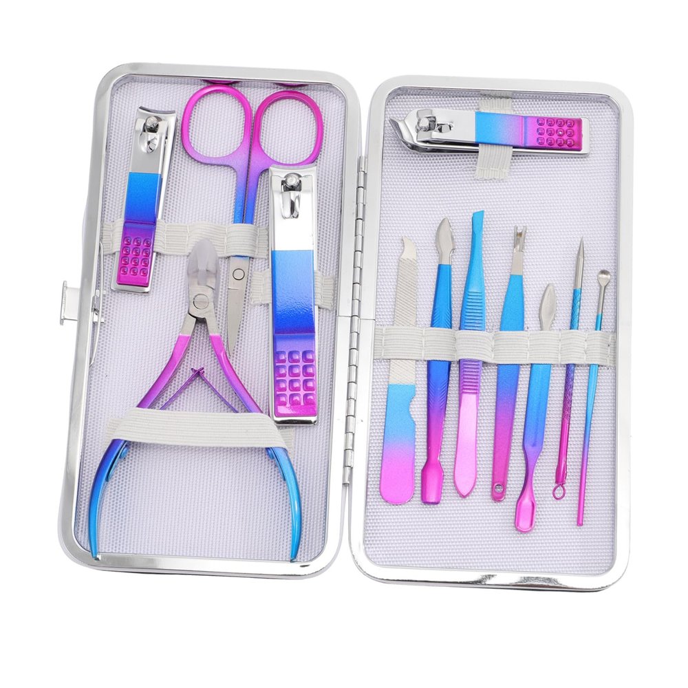 PartyKindom 12-Piece Stainless Steel Manicure Set Professional Nail Care Tools for Fingernail and Toenail Grooming Travel-Friendly Kit Case for Home and Salon Use