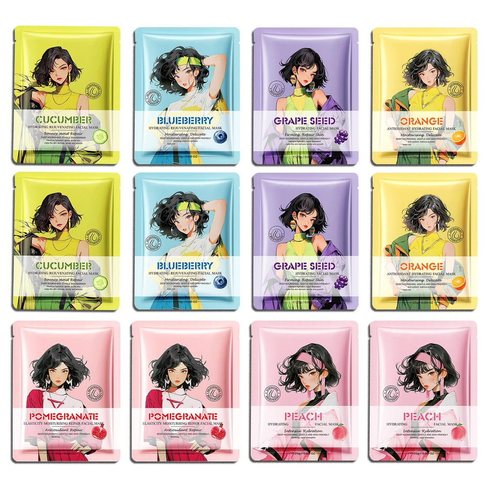 12 Pack Variety Facial Sheet Masks Skin Care Set, Hydrating Bulk Sheet Face Masks Skincare Gifts Set for Women Men, Long Lasting Moisturizing Face Mask Skincare for All Skin Type10)