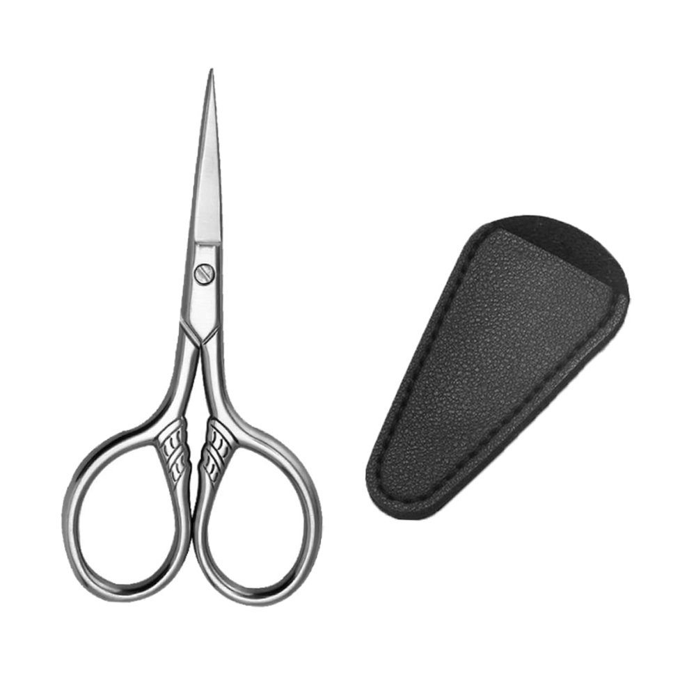 FRCOLOR Stainless Steel Beard Scissors Men Grooming Tools Precision Facial Scissors Pu Cover for Home Salon Use