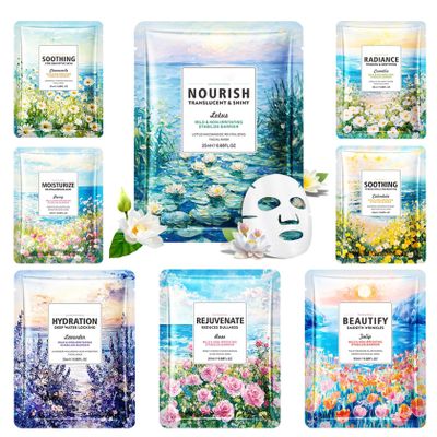 8 Pack Variety Facial Sheet Masks Skin Care Set, Hydrating Bulk Sheet Face Masks Skincare Gifts Set for Women Men, Long Lasting Moisturizing Face Mask Skincare for All Skin Type13)