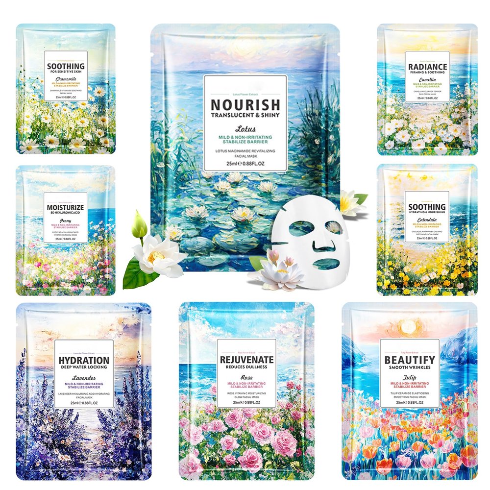 8 Pack Variety Facial Sheet Masks Skin Care Set, Hydrating Bulk Sheet Face Masks Skincare Gifts Set for Women Men, Long Lasting Moisturizing Face Mask Skincare for All Skin Type13)