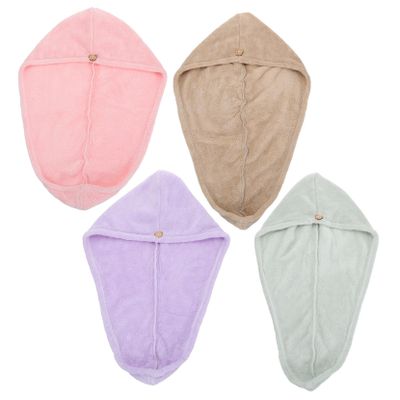 CALLARON 4Pcs Quick Drying Microfiber Dry Hair Towels Super Absorbent Hair Caps for Home Use Solid Hats for Daily Care and Travel Protect Hair from Damage