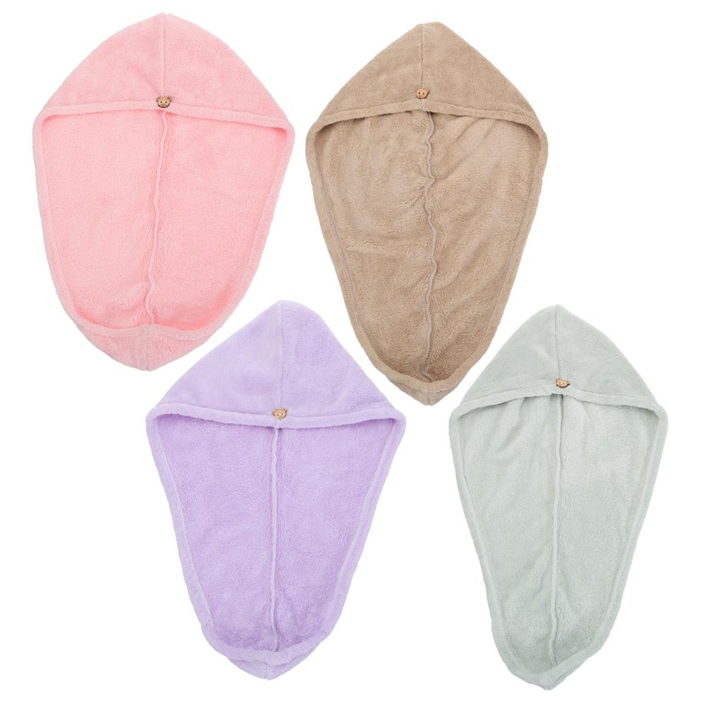 CALLARON 4Pcs Quick Drying Microfiber Dry Hair Towels Super Absorbent Hair Caps for Home Use Solid Hats for Daily Care and Travel Protect Hair from Damage
