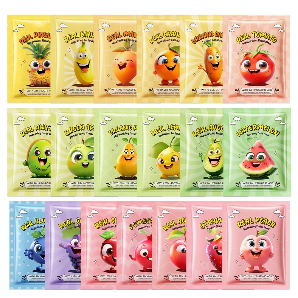 19 Pack Variety Facial Sheet Masks Skin Care Set, Hydrating Bulk Sheet Face Masks Skincare Gifts Set for Women Men, Long Lasting Moisturizing Face Mask Skincare for All Skin Type04)