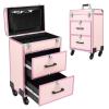 ZERNEIL Professional Rolling Makeup Train Case with Drawers Large Cosmetic Trolley with Locks, Make up Bag with dividers, 3 Layer Cosmetics Storage Organizer for Make-up Artists Hairdressers (Pink) view 1
