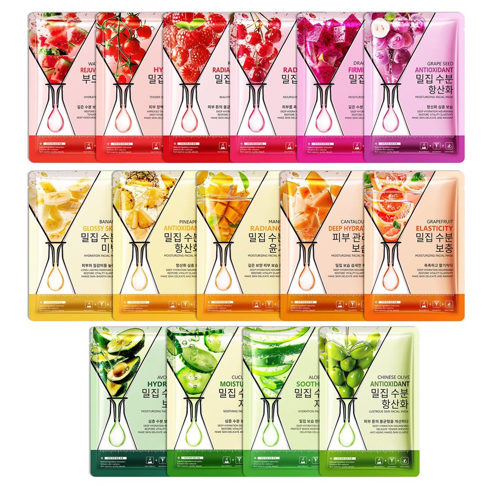 15 Pack Variety Facial Sheet Masks Skin Care Set, Hydrating Bulk Sheet Face Masks Skincare Gifts Set for Women Men, Long Lasting Moisturizing Face Mask Skincare for All Skin Type05)
