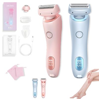 Womens Body Trimmer, IPX7 Waterproof 2 in 1 Electric Shavers for Women, Rechargeable Wet and Dry Portable Trimmer (2pcs Pink+Blue)