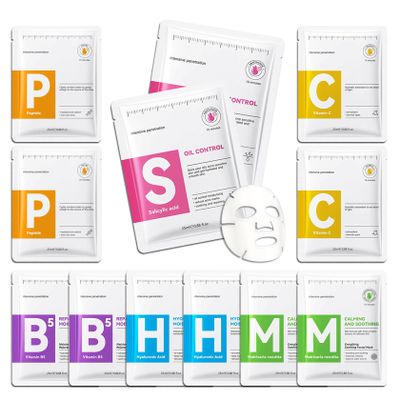 12 Pack Variety Facial Sheet Masks Skin Care Set, Hydrating Bulk Sheet Face Masks Skincare Gifts Set for Women Men, Long Lasting Moisturizing Face Mask Skincare for All Skin Type07)