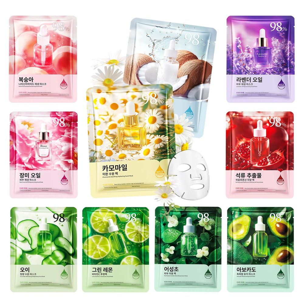 10 Pack Variety Facial Sheet Masks Skin Care Set, Hydrating Bulk Sheet Face Masks Skincare Gifts Set for Women Men, Long Lasting Moisturizing Face Mask Skincare for All Skin Type12)