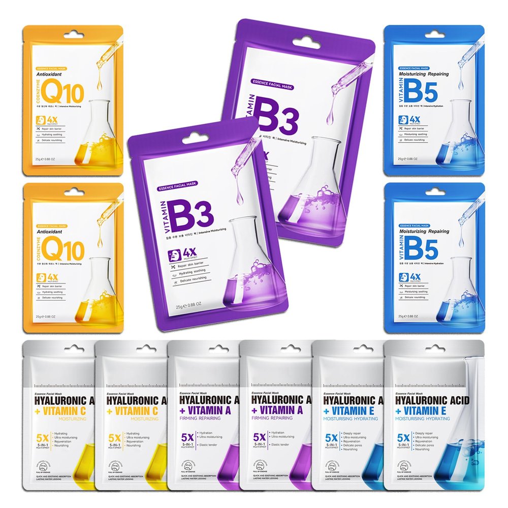 12 Pack Variety Facial Sheet Masks Skin Care Set, Hydrating Bulk Sheet Face Masks Skincare Gifts Set for Women Men, Long Lasting Moisturizing Face Mask Skincare for All Skin Type08)