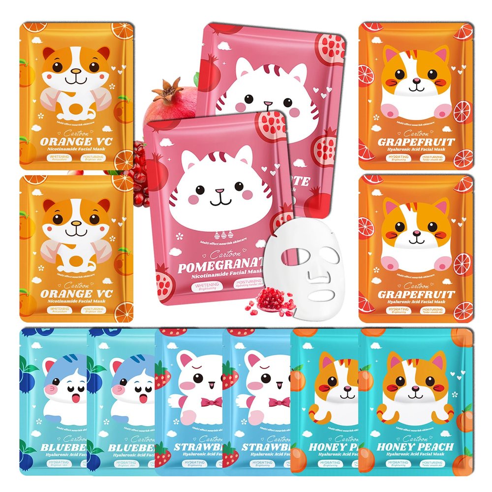 12 Pack Variety Facial Sheet Masks Skin Care Set, Hydrating Bulk Sheet Face Masks Skincare Gifts Set for Women Men, Long Lasting Moisturizing Face Mask Skincare for All Skin Type09)