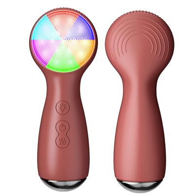 Facial Cleansing Brush, 3in1 Silicone Face Scrubber for Deep Cleaning, 7 Color Facial Scrubber, Rechargeable Face Massage Device with 3 Vibration Speeds, Face Spin Brush for Skincare (Red)