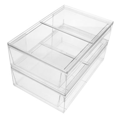 MAGICLULU 2Pcs Acrylic Makeup Storage Box Transparent Drawer Type Organizer for Desktop Stackable Cosmetic Case for Efficient Bathroom and Office Organization