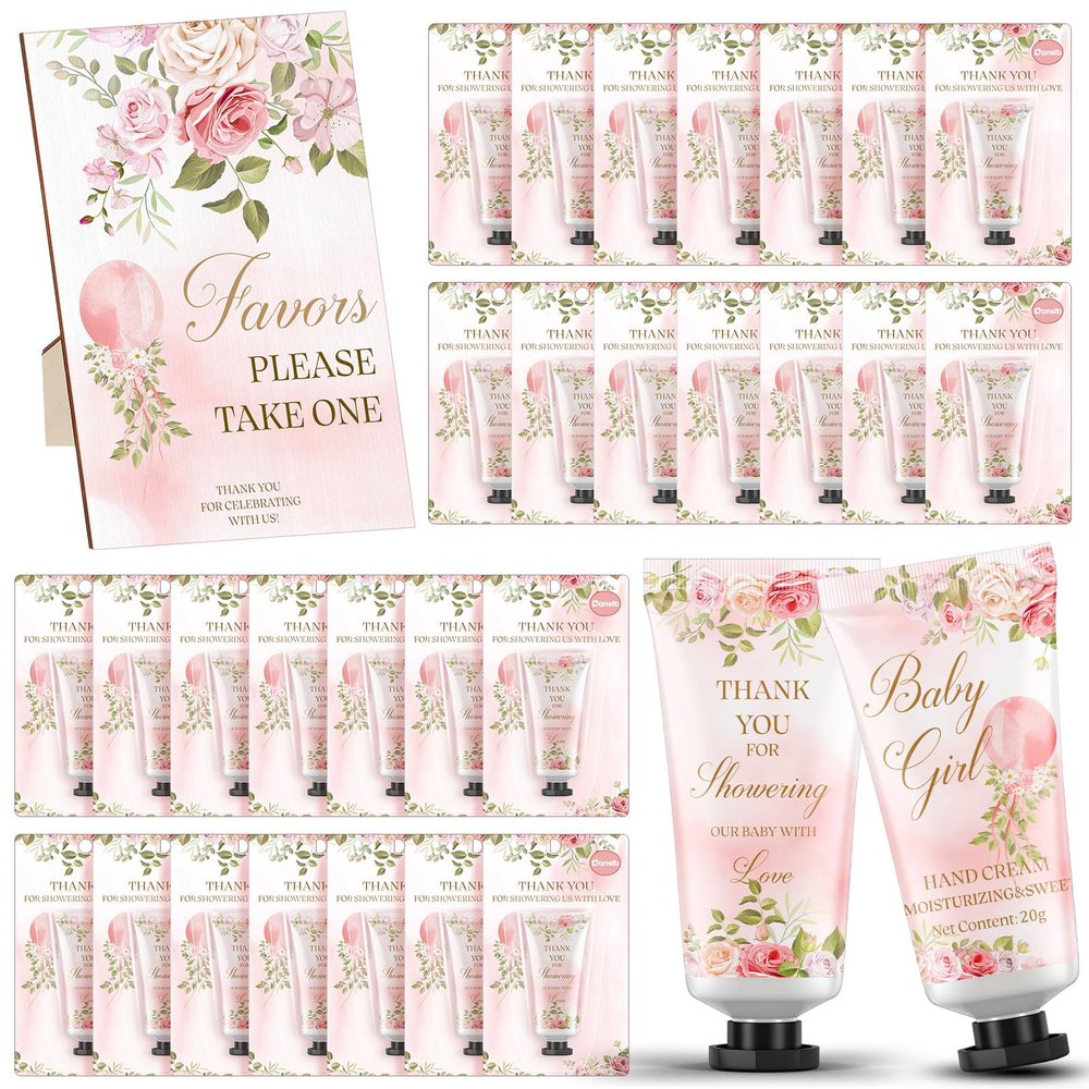 Dansib 30 Pack It's a Girl Baby Shower Hand Cream Baby Shower Favors Games Prizes Party Favors with 1 Wooden Stand for Guests for Gender Reveal Souvenirs, Gift Bags Stuffers