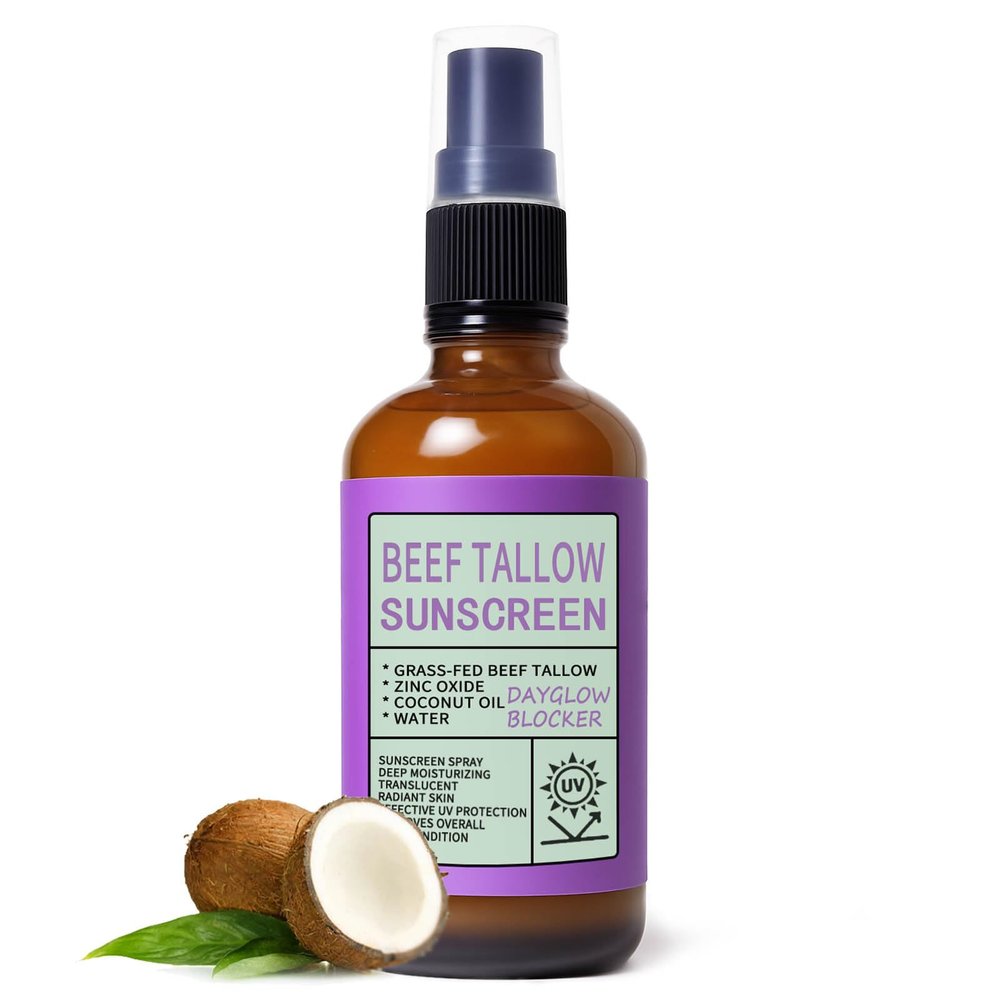 Beef Tallow Sunscreen Spray, Dayglow Blocker Sunscreen with Zinc Oxide & Coconut Oil, Natural Moisturizing Sunblock for Face & Body (1)