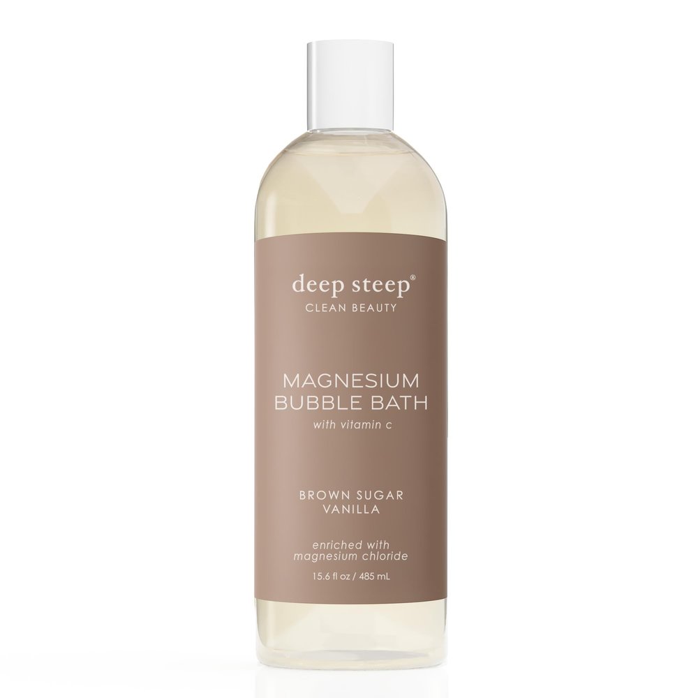 Deep Steep Magnesium Bubble Bath, 15.6 oz  Foaming Soak with Magnesium, Coconut Oil, Aloe, Vitamin C, Shea Butter & Argan Oil  Vegan, Clean Beauty for Stress & Sleep (Brown Sugar Vanilla)