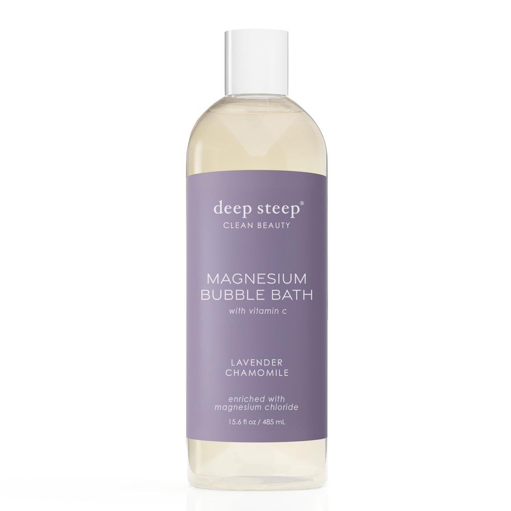 Deep Steep Magnesium Bubble Bath, 15.6 oz Foaming Soak with Magnesium, Coconut Oil, Aloe, Vitamin C, Shea Butter & Argan Oil Vegan, Clean Beauty for Stress & Sleep (Lavender Chamomile)