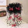 Butterfly Tassel Hair Clip,Butterfly & Beaded Design Hair Claws for Women Hairstyles,Large Butterflies Tears Hairclips(Red) view 2