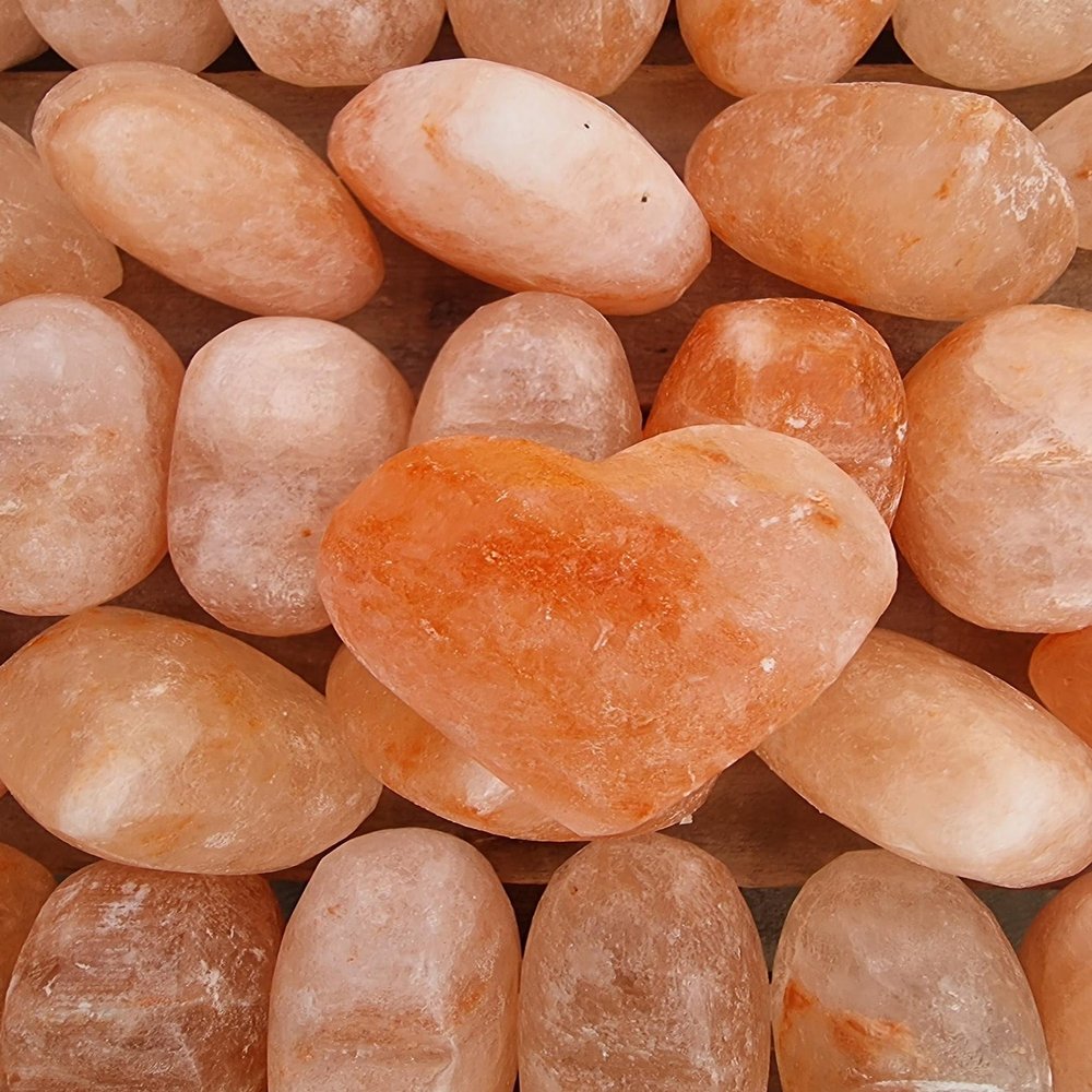 6 Himalayan Salt Stones 2.5" x 1.5" x 2.5" Heart Shape, Pink Crystal Hand-Carved Stone for Massage Therapy, Deodorant and Salt and Sugar Scrubs.