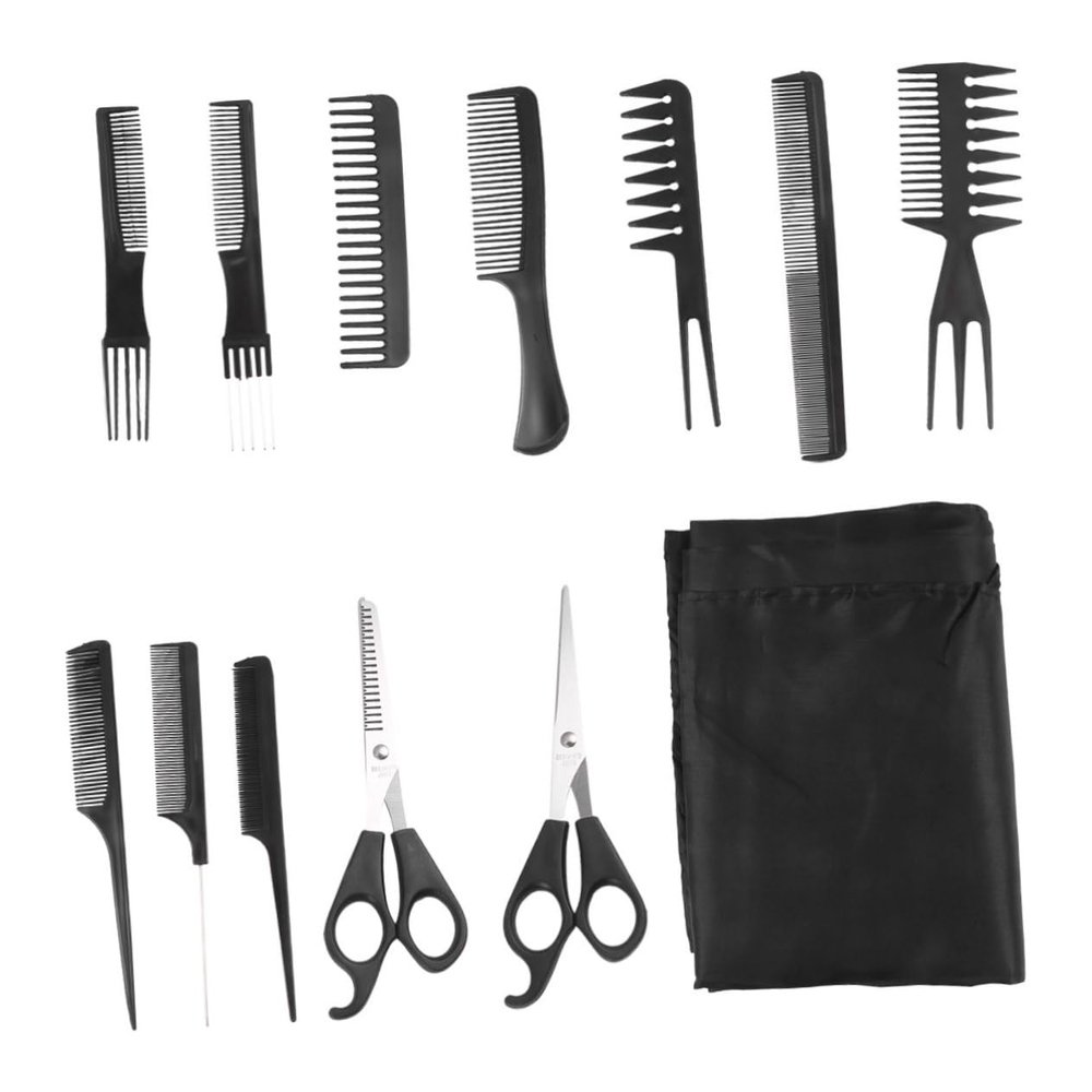 VALICLUD 1Set Professional Hair Cutting Tool Men Includes Scissors Comb Brush and Apron for Home and Salon Use Black Hairdressing Accessories Kit