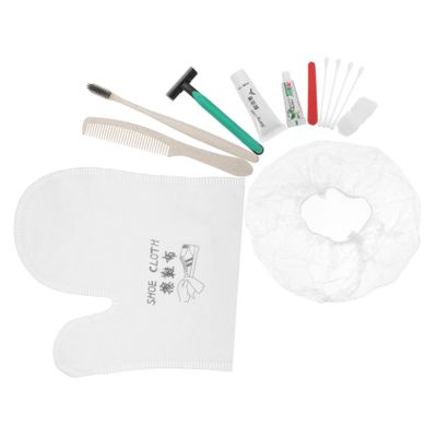 DECOMELODY 1Set Disposable Guesthouse Toiletries Kit of Random Color Toothbrush Comb Care Bag Shower Cap Shoe Cloth Razor Practical Travel Essentials for Hotels and Hostels